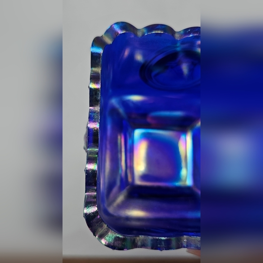 Fenton Cobalt Blue Carnival Glass Square Candy Dish Presidential Bicentennial - Picture 11 of 15